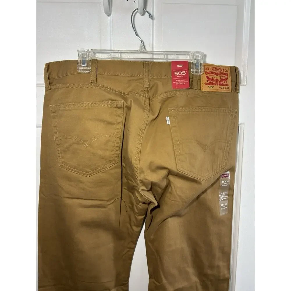 NWT Levi’s 505 REGULAR FIT BROWN CARAMEL STRAIGHT LEG JEANS SIZE 38X34